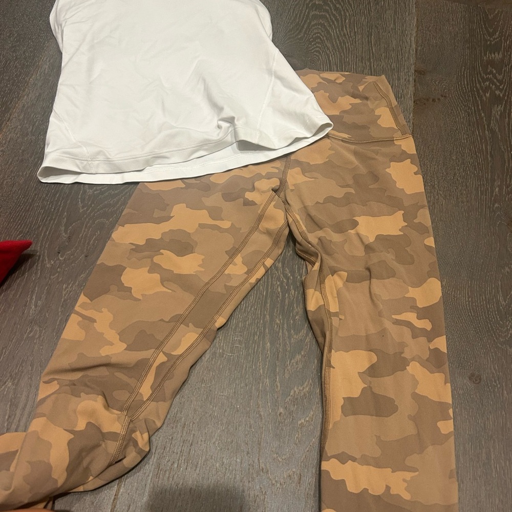 White Top and Camouflage Leggings